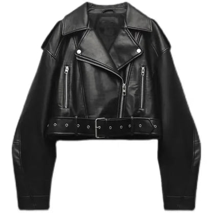 Damen Cropped Jacke Kurz Geschnitten Gürtel - Norvielle