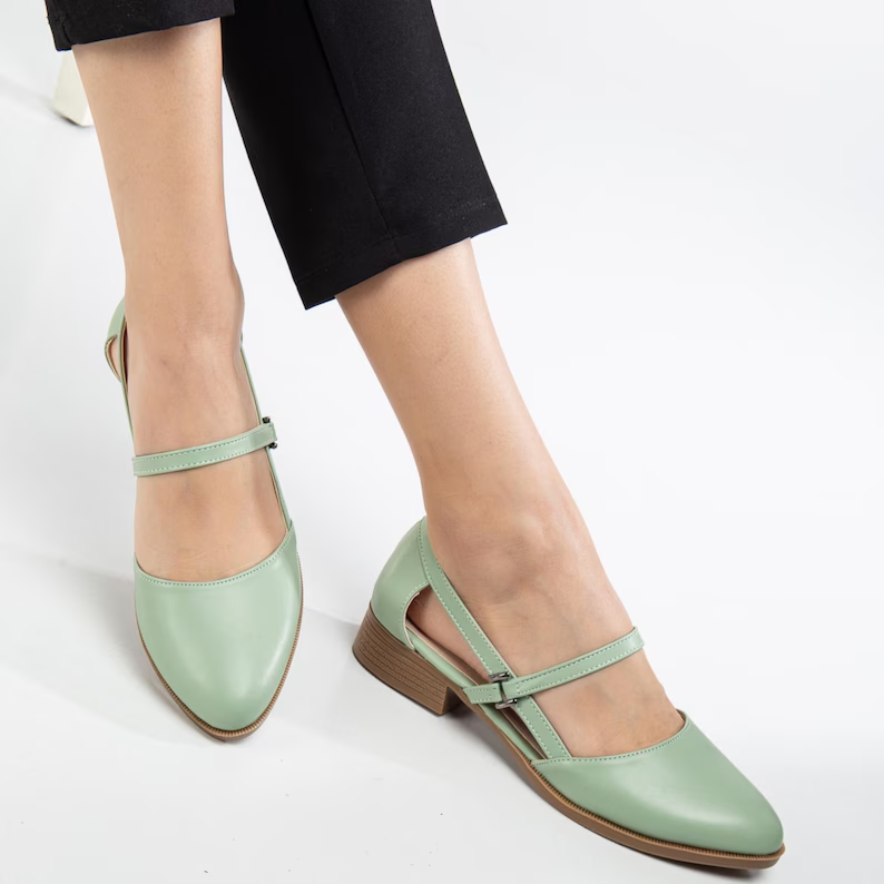 Mintgrüne Damen Mary Jane Ballerinas - Norvielle