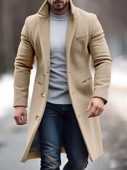 Herren Wintermantel Lang Slim Fit Knopfleiste