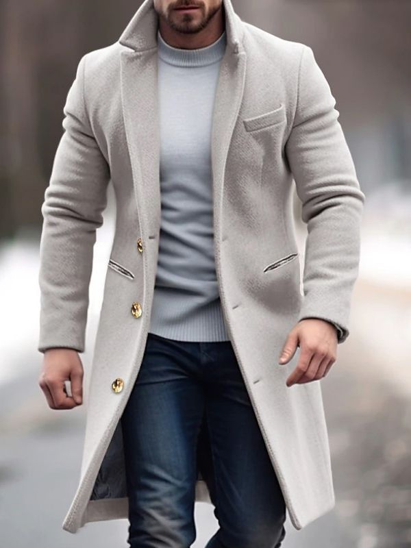 Herren Wintermantel Lang Slim Fit Knopfleiste Schwarz - Norvielle