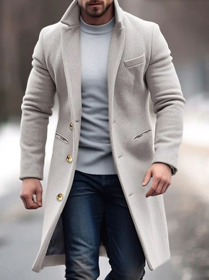 Herren Wintermantel Lang Slim Fit Knopfleiste Schwarz - Norvielle