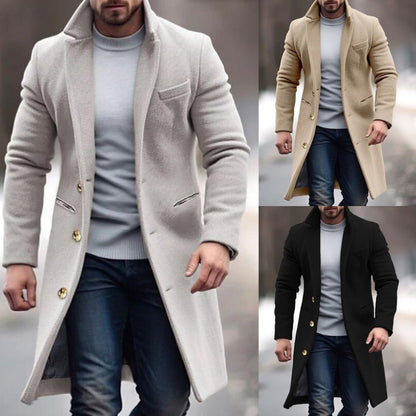 Herren Wintermantel Lang Slim Fit Knopfleiste