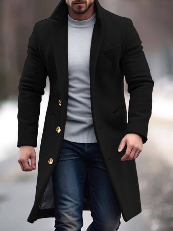 Herren Wintermantel Lang Slim Fit Knopfleiste