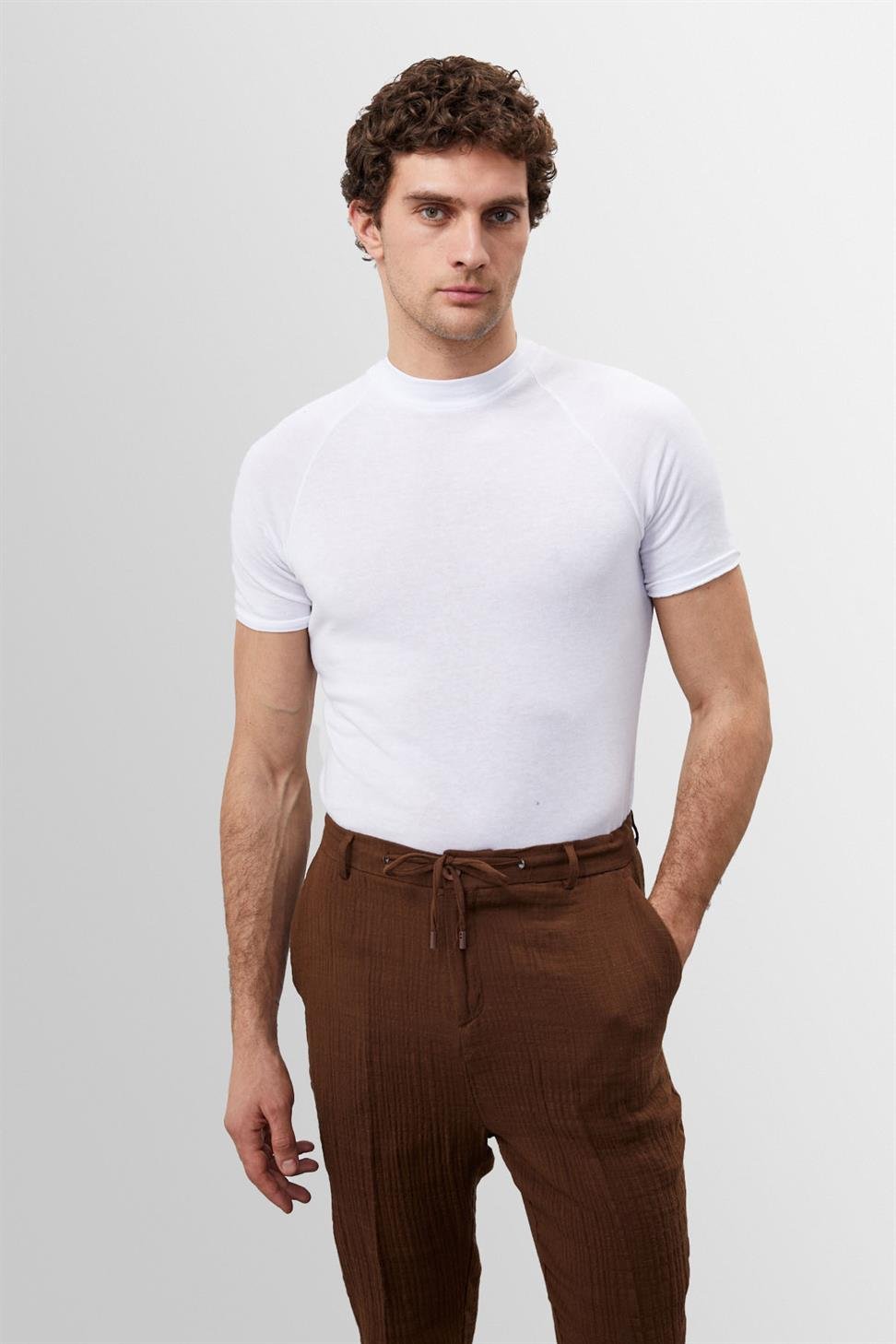 Herren Slim-Fit T-Shirt Weiß Baumwolle