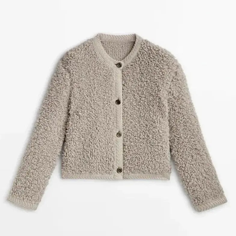 Damen Teddy-Cardigan Gemütlich Beige - Norvielle