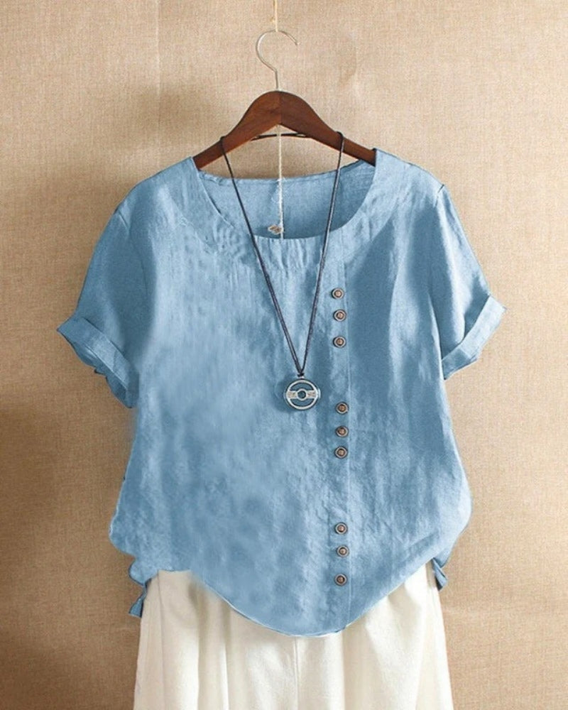 Damen Sommerbluse Rundhals Kurzarm Leicht