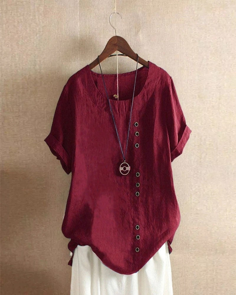 Damen Sommerbluse Rundhals Kurzarm Leicht