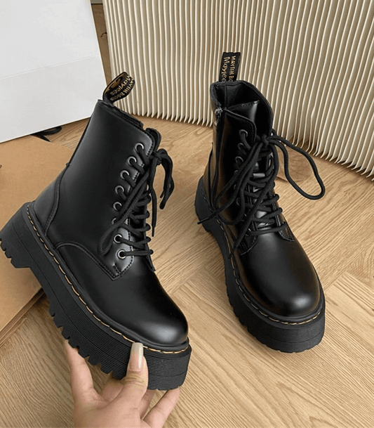 Eline Damen Plateaustiefel Leder Komfort Schwarz - Norvielle