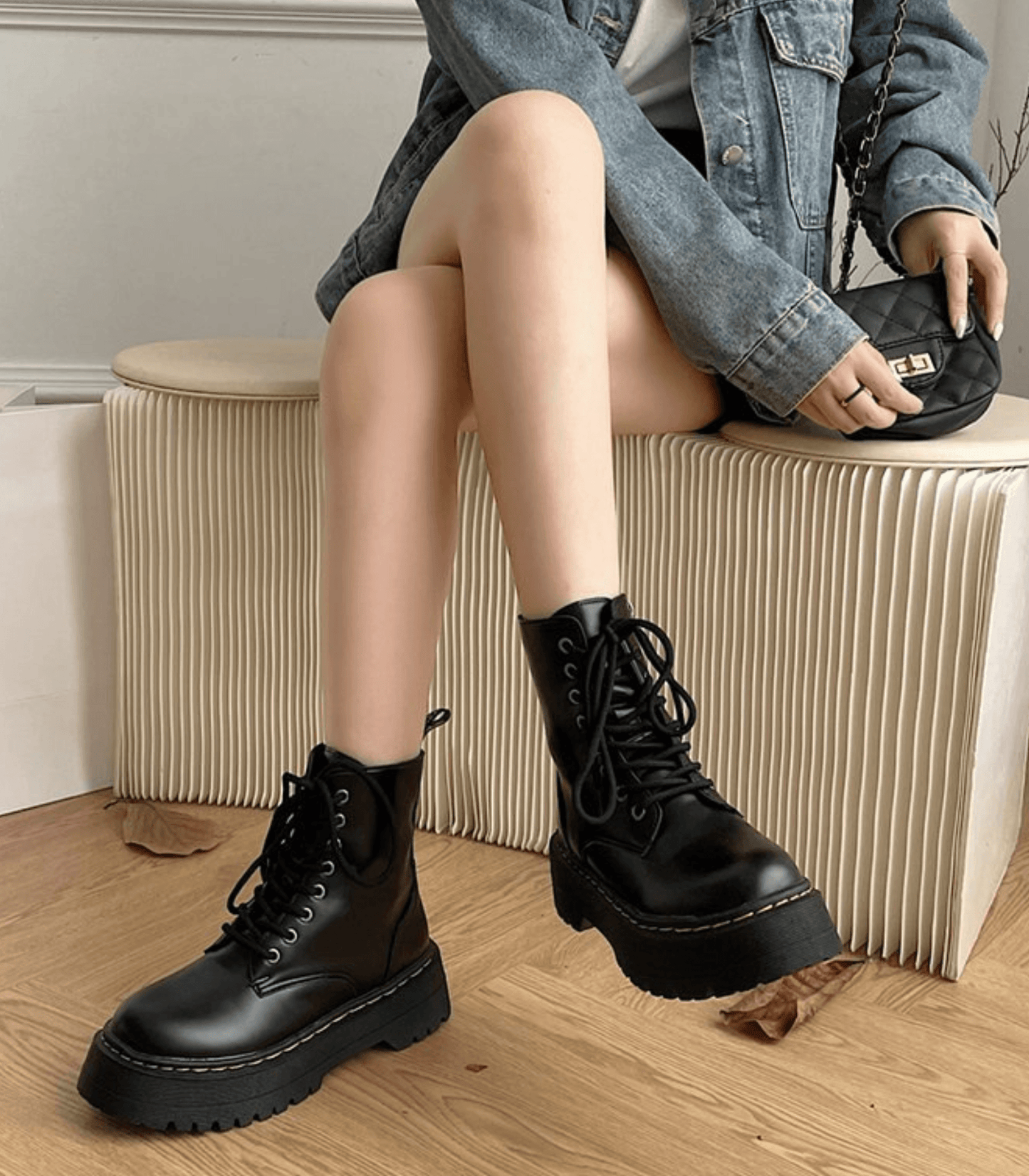Eline Damen Plateaustiefel Leder Komfort