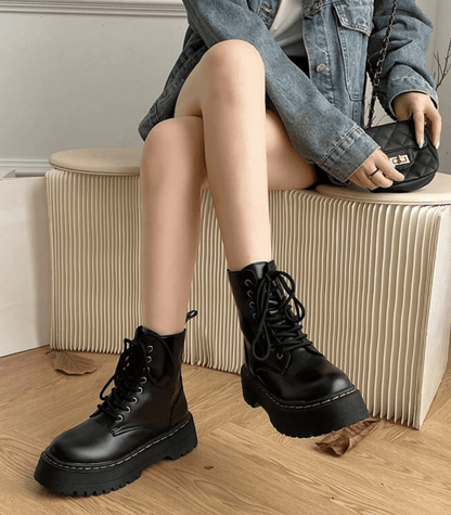Eline Damen Plateaustiefel Leder Komfort