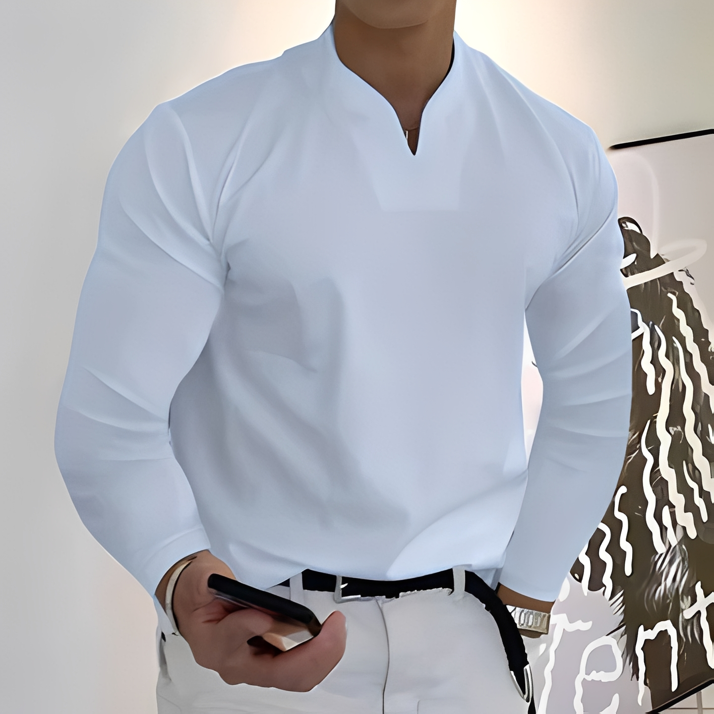 Herren Langarmhemd Trendmodell Baumwolle Weiß - Norvielle