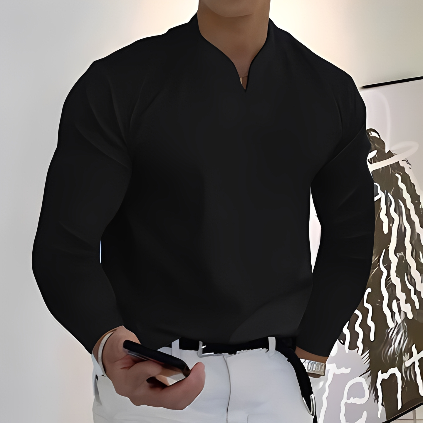 Herren Langarmhemd Trendmodell Baumwolle Weiß