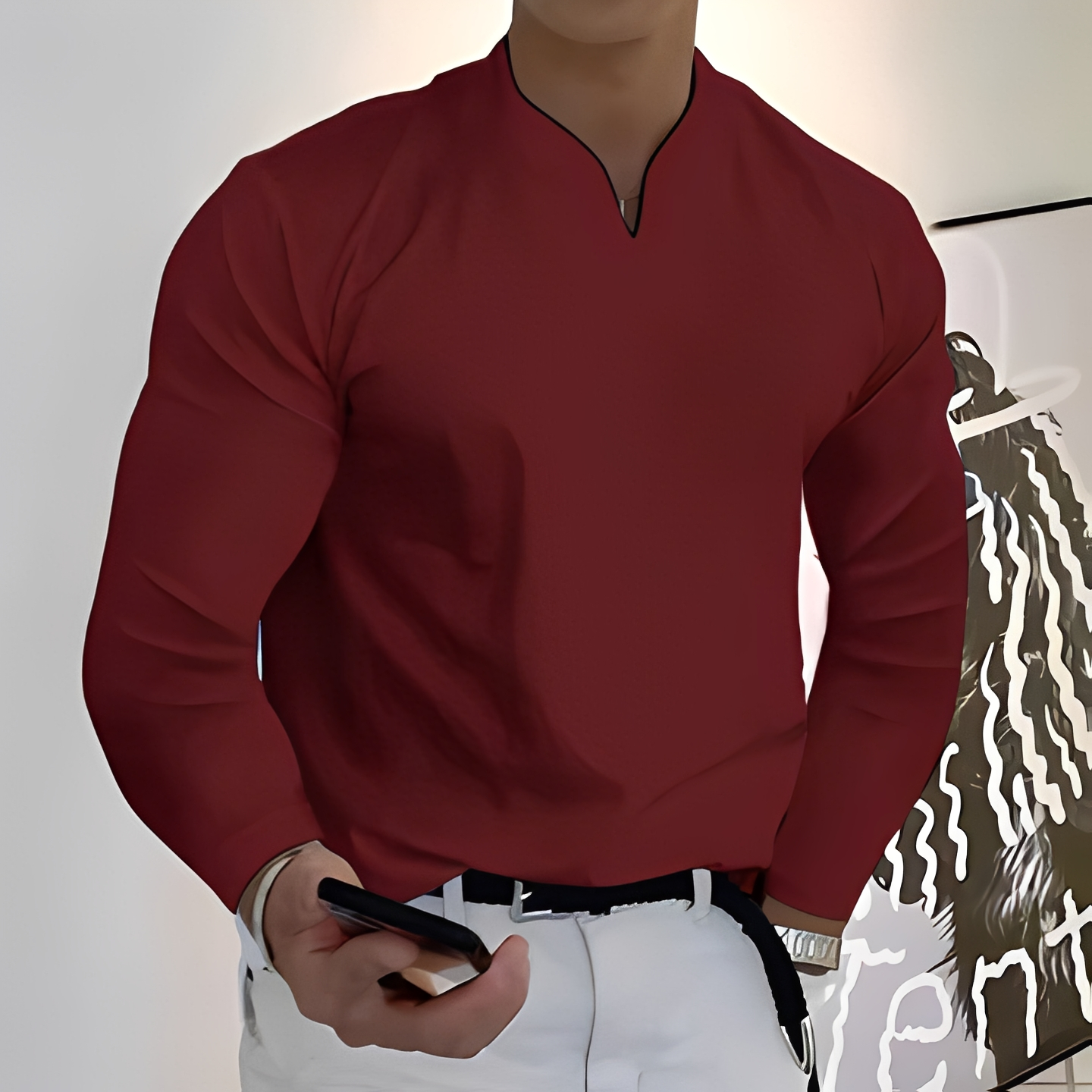Herren Langarmhemd Trendmodell Baumwolle Weiß