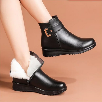Damen Leder Orthopädische Stiefeletten Fleece Keilboots