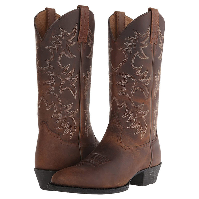 Damen Cowboy-Stiefel Schicke Details Braun Leder - Norvielle