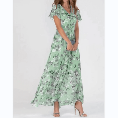 Damen Maxikleid V-Ausschnitt Durchgehende Linienführung