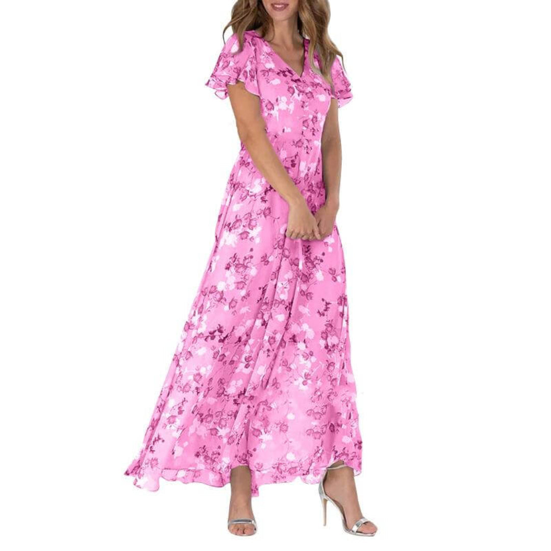 Damen Maxikleid V-Ausschnitt Durchgehende Linienführung