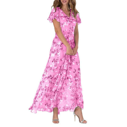 Damen Maxikleid V-Ausschnitt Durchgehende Linienführung