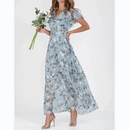 Damen Maxikleid V-Ausschnitt Durchgehende Linienführung