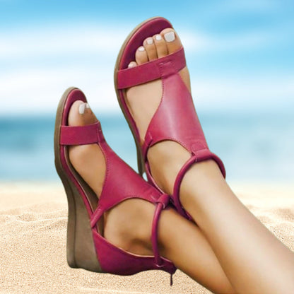 Damen Römer Sandalen Komfort Keilabsatz Beige
