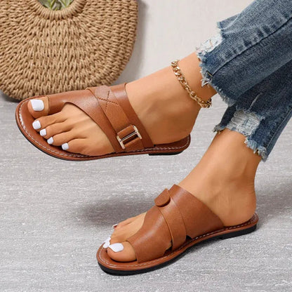 Norvielle Damen Flache Sandalen Zehentrenner Leder
