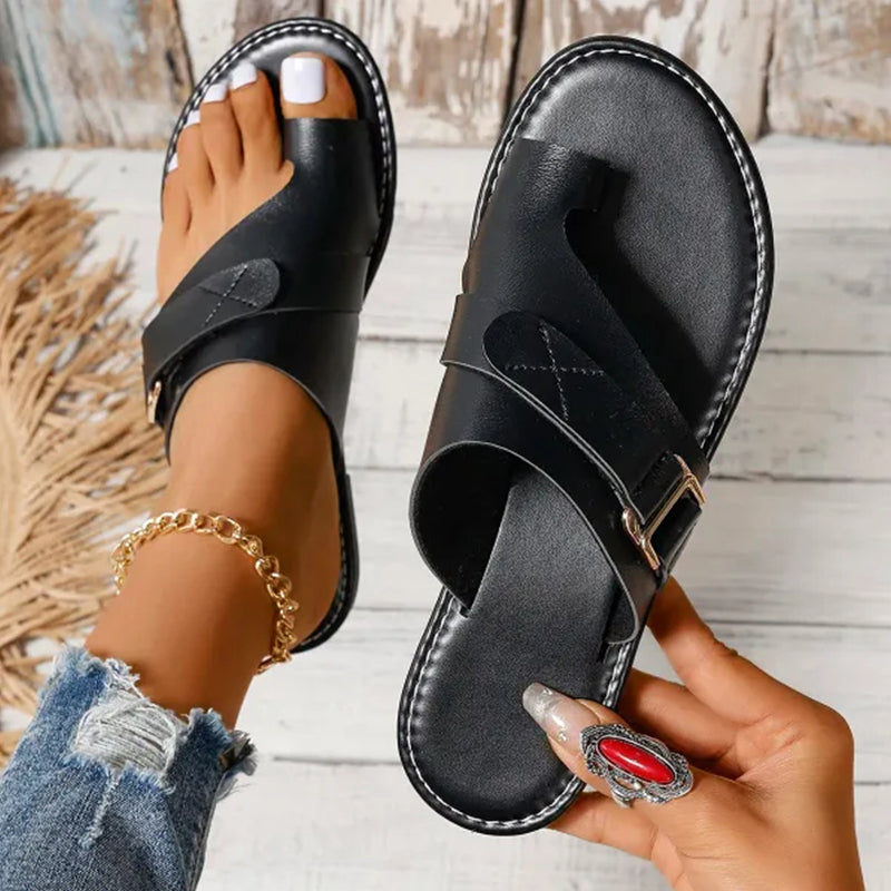 Norvielle Damen Flache Sandalen Zehentrenner Leder