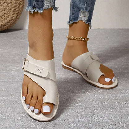 Norvielle Damen Flache Sandalen Zehentrenner Leder