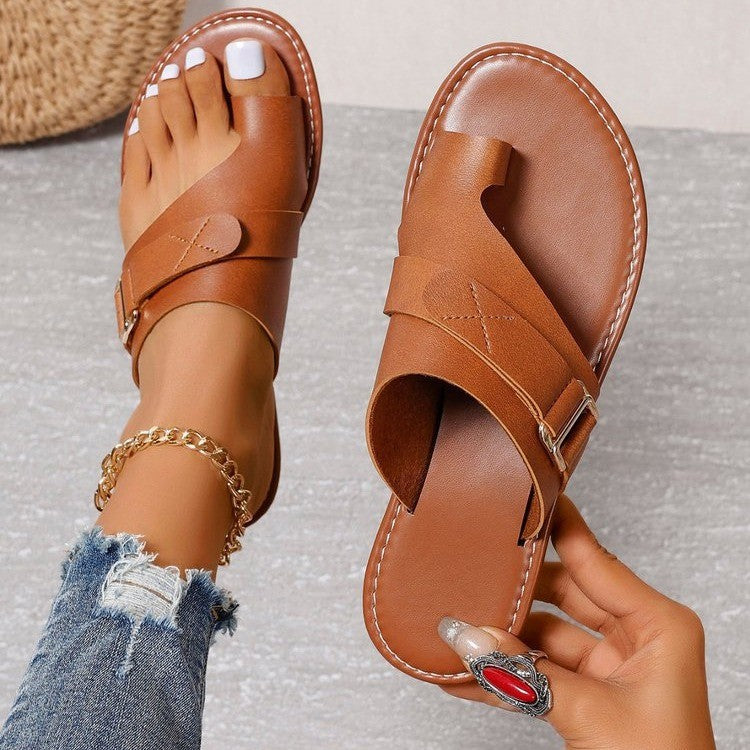 Norvielle Damen Flache Sandalen Zehentrenner Leder