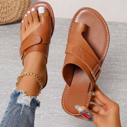 Norvielle Damen Flache Sandalen Zehentrenner Leder