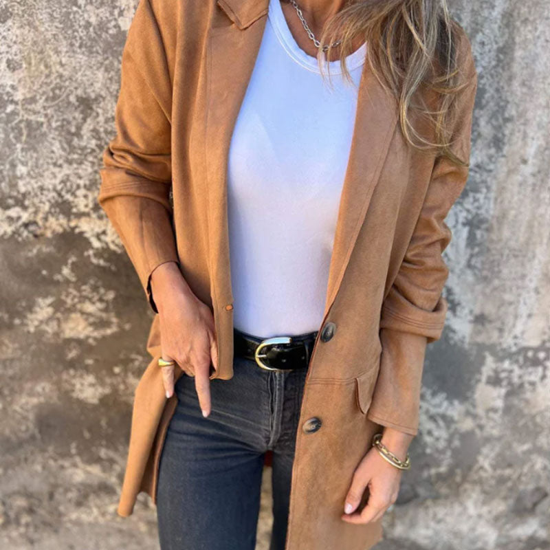 Damen Mid-Length Mantel Reverskragen Knopfleiste Klassisch - Norvielle