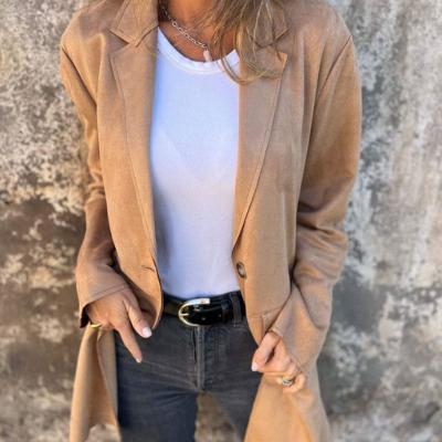 Damen Mid-Length Mantel Reverskragen Knopfleiste Klassisch