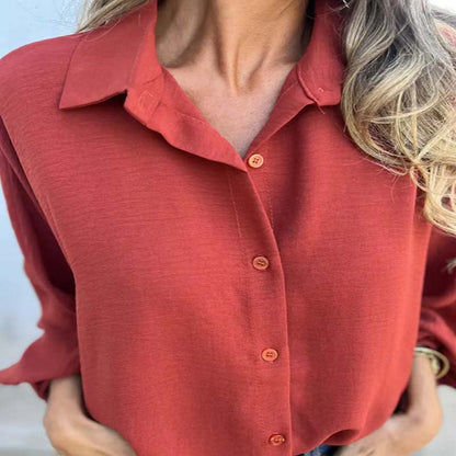 Damen Bluse Langarm Hemdkragen Knopfleiste Unifarbe
