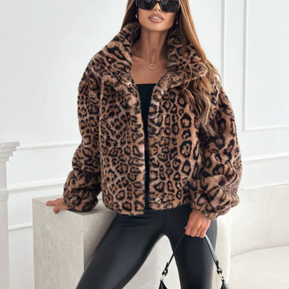 Damen Jacke Leopardenmuster Weich