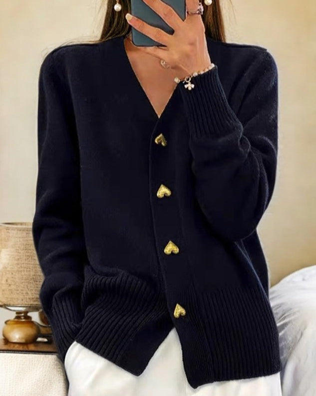 Damen Weicher Cardigan Herzknöpfe