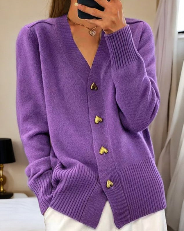 Damen Weicher Cardigan Herzknöpfe