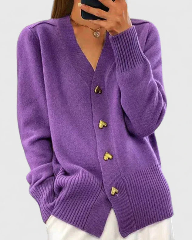 Damen Strickcardigan Weich Herzknöpfe Beige