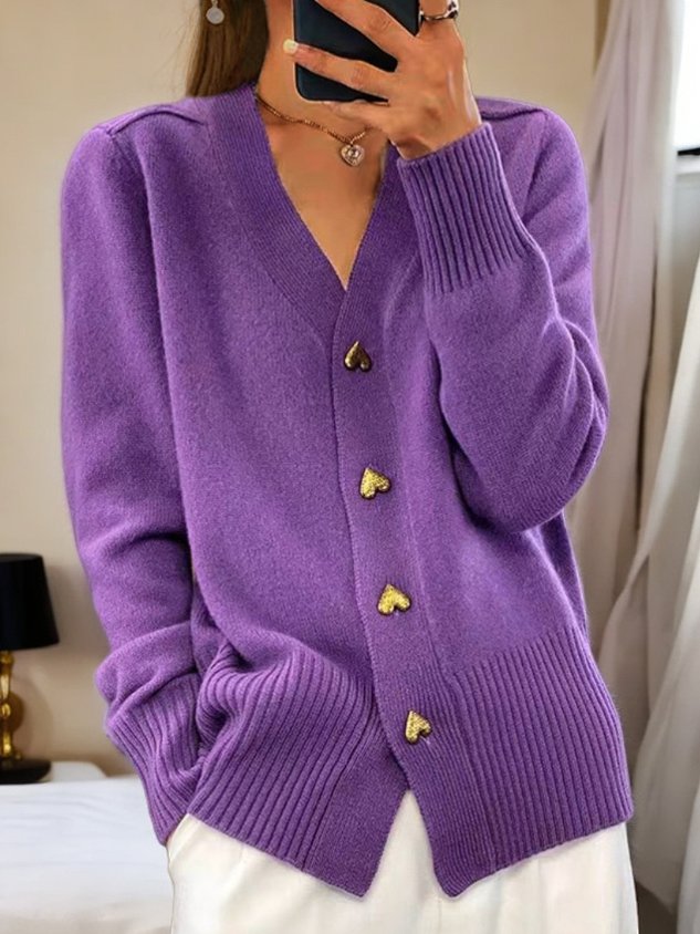 Norvielle Damen V-Ausschnitt Strickjacke mit Knöpfen