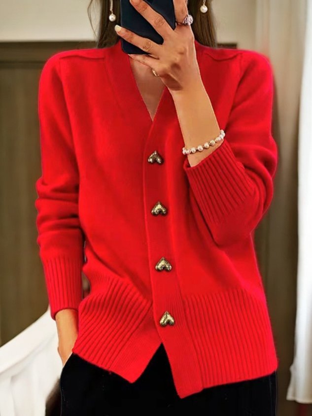 Norvielle Damen V-Ausschnitt Strickjacke mit Knöpfen