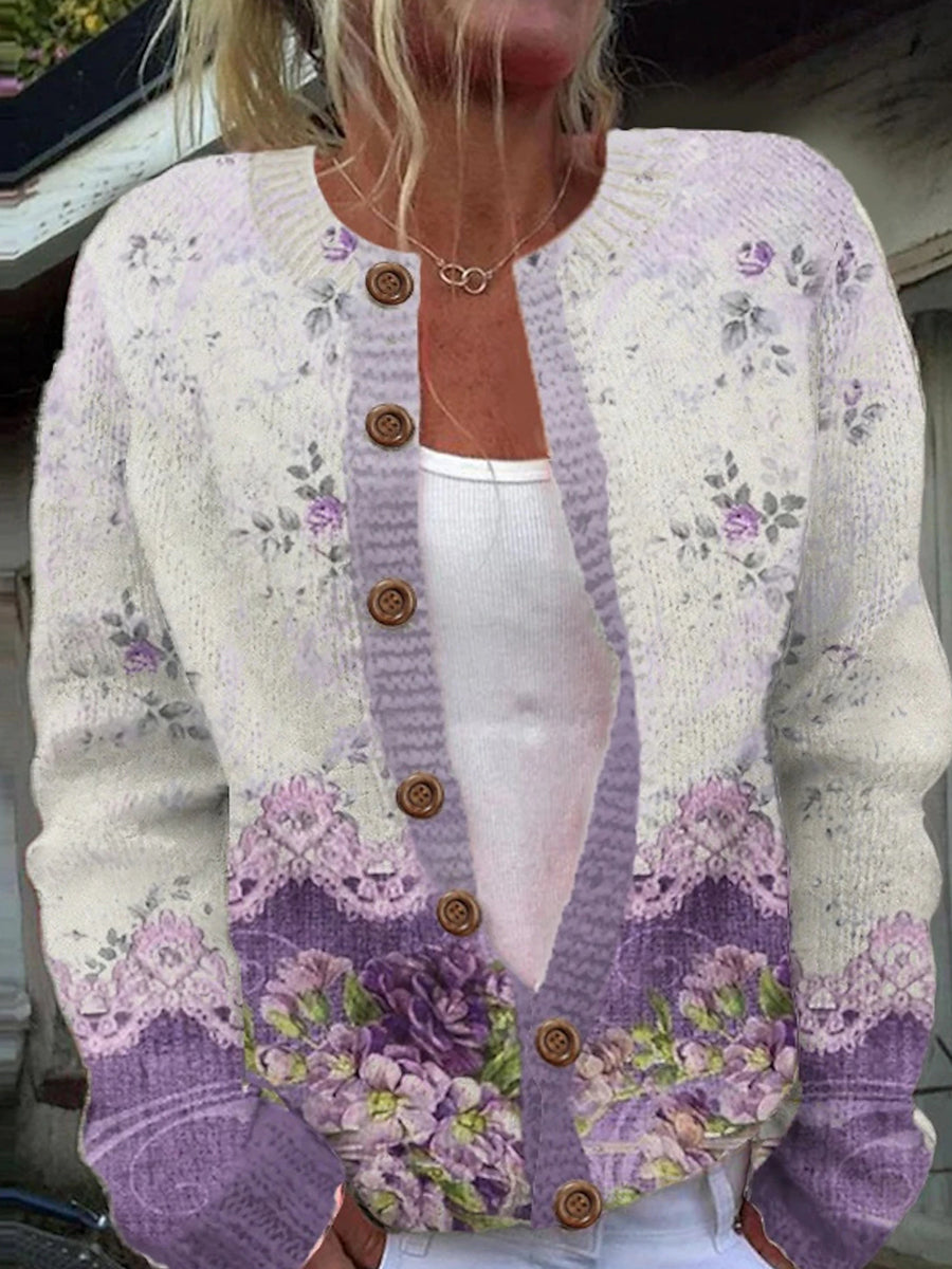 Damen Strickjacke Blumenmuster Lässig - Norvielle