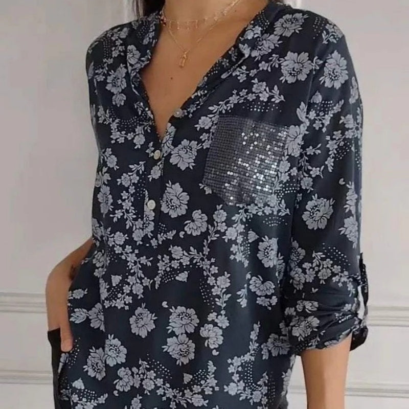 Damenbluse Blumenmuster Baumwolle Lockere Passform Weiß - Norvielle