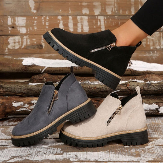 Damen Stiefeletten Reißverschluss Schwarz Lederschuhe - Norvielle