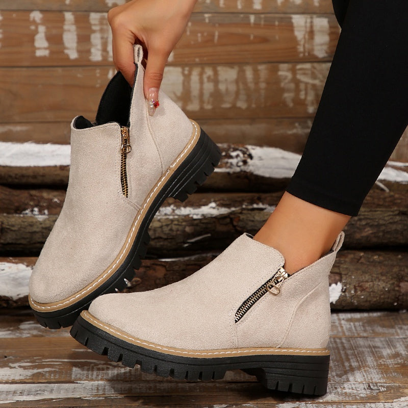 Damen Stiefeletten Reißverschluss Lederschuhe