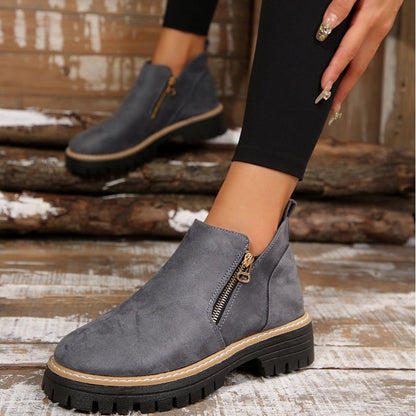 Damen Stiefeletten Reißverschluss Lederschuhe