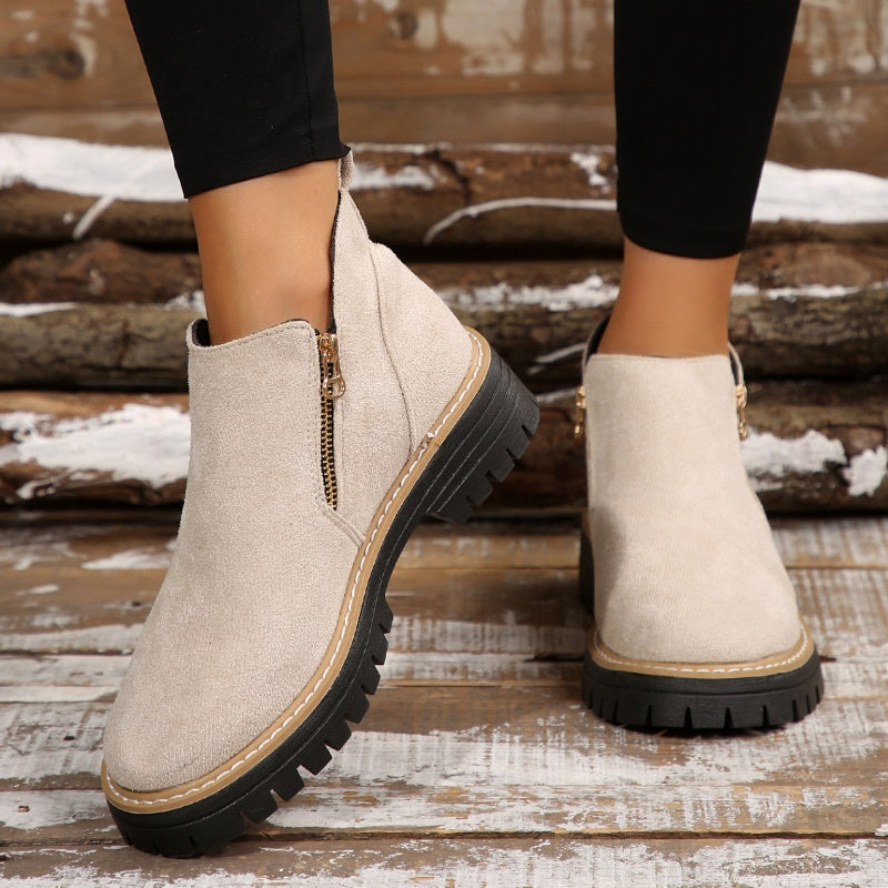 Damen Stiefeletten Reißverschluss Lederschuhe