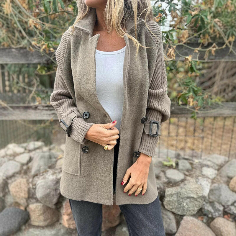 Damen Jacke Mittellang Doppelknopf Revers Stylisch - Norvielle