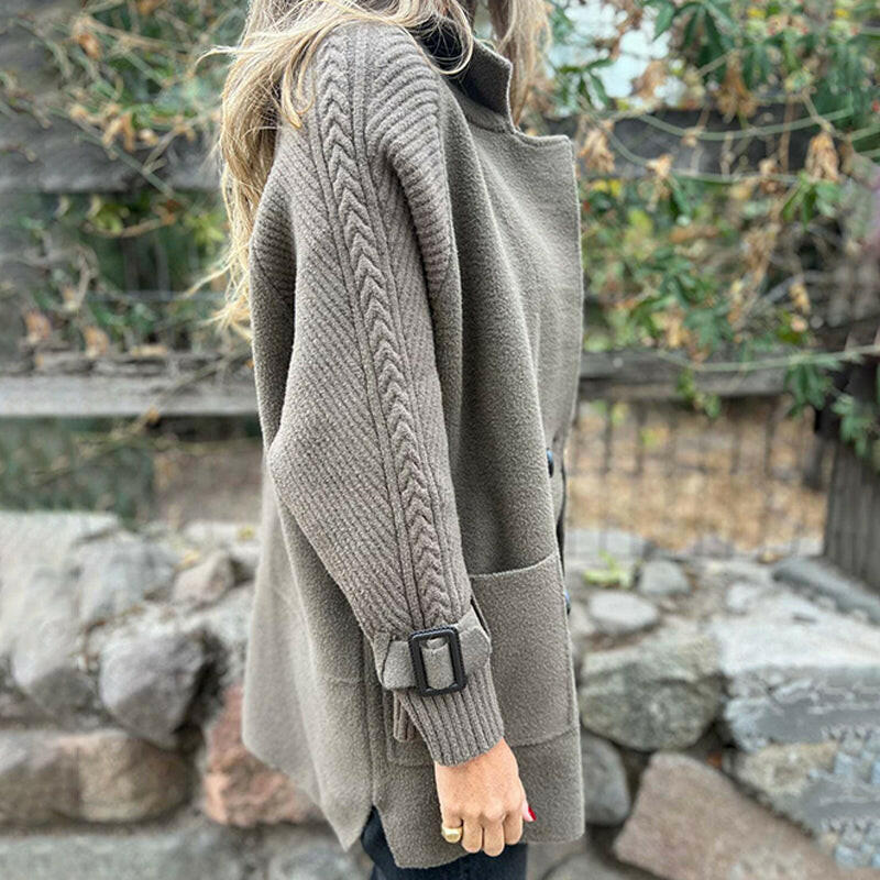 Damen Jacke Mittellang Doppelknopf Revers Stylisch