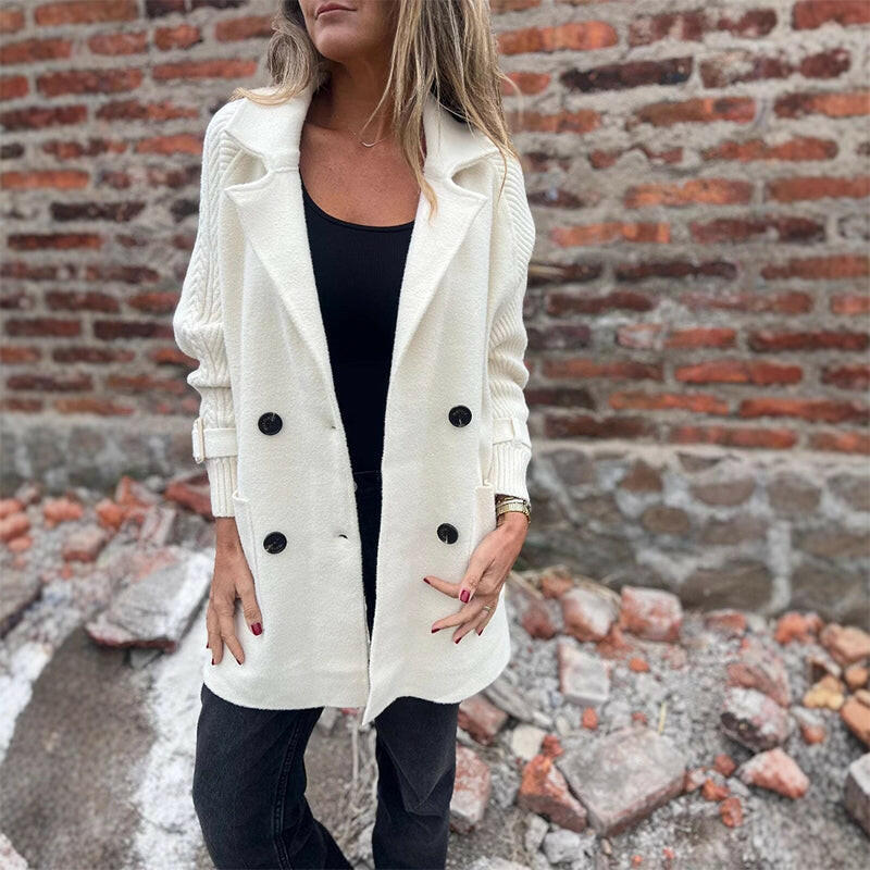 Damen Jacke Mittellang Doppelknopf Revers Stylisch