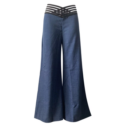 Hochtaillierte Damen-Hose Flachbund Überkreuzte Beine