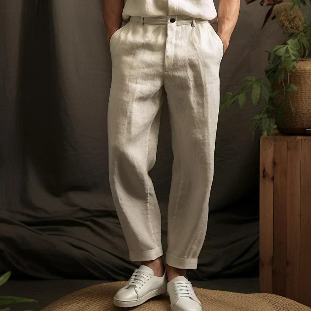 Herren Hose Lockerer Schnitt Baumwolle Beige - Norvielle
