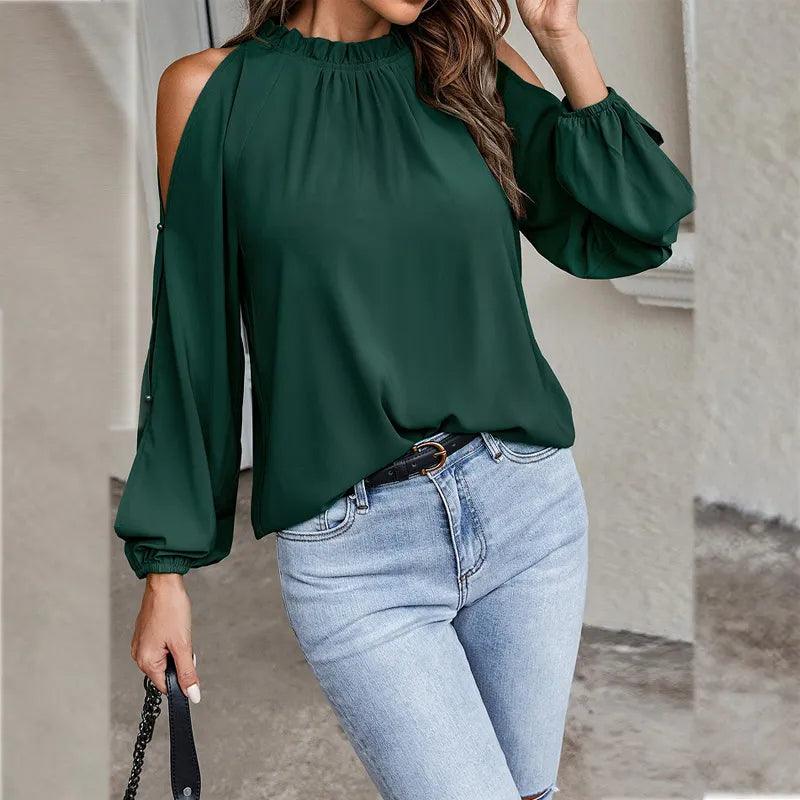 Norvielle Damen Bluse Offene Schultern Stilvoll - Norvielle